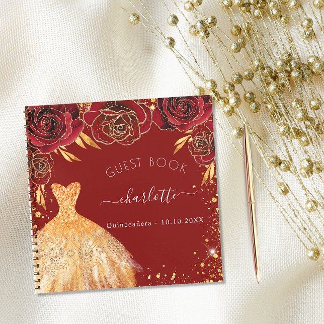 Guest book Quinceanera red gold dress  (Creator Uploaded)