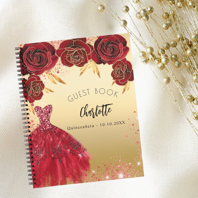 Guest book Quinceanera red gold glitter dress  (Creator Uploaded)