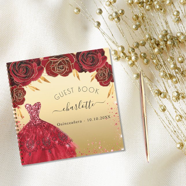 Guest book Quinceanera red gold glitter dress  (Creator Uploaded)