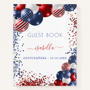 Guest book Quinceanera red white blue patriotic