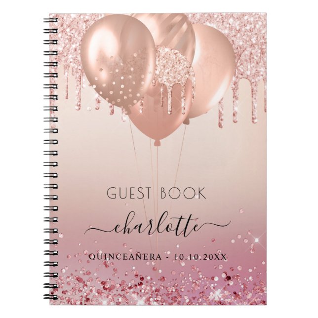 Guest book Quinceanera rose gold pink glitter  (Front)