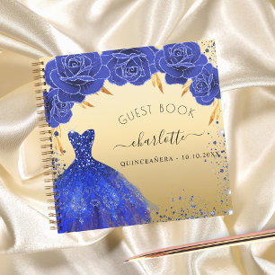 Guest book Quinceanera royal blue gold dress