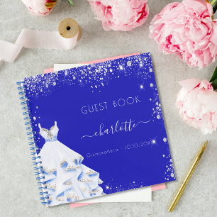 Guest book Quinceanera royal blue silver dress