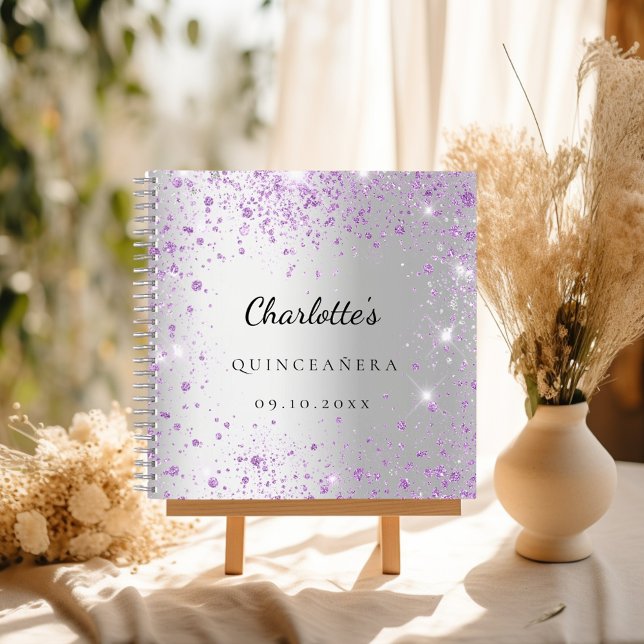 Guest book Quinceañera silver purple glitter name (Creator Uploaded)