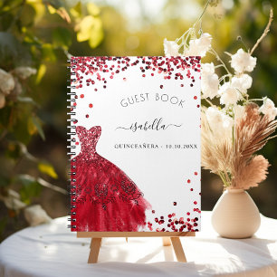 Guest book Quinceanera white red dress glitter