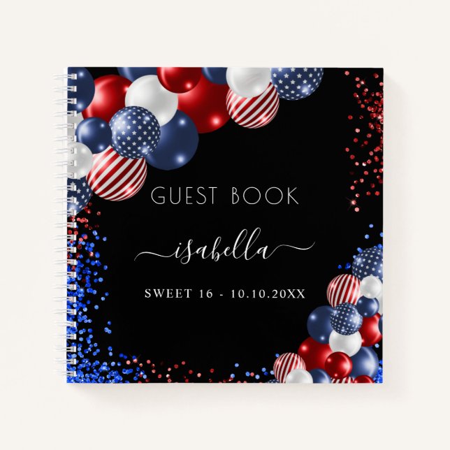 Guest book red white blue USA patriotic Sweet 16 (Front)