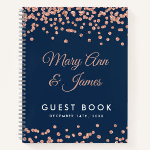 Guest book Rose Gold Glitter Confetti Navy Blue