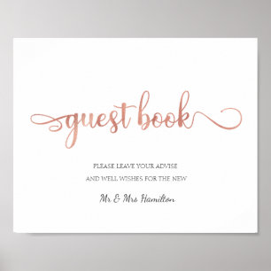 "Guest Book" rose gold White simple Wedding Sign