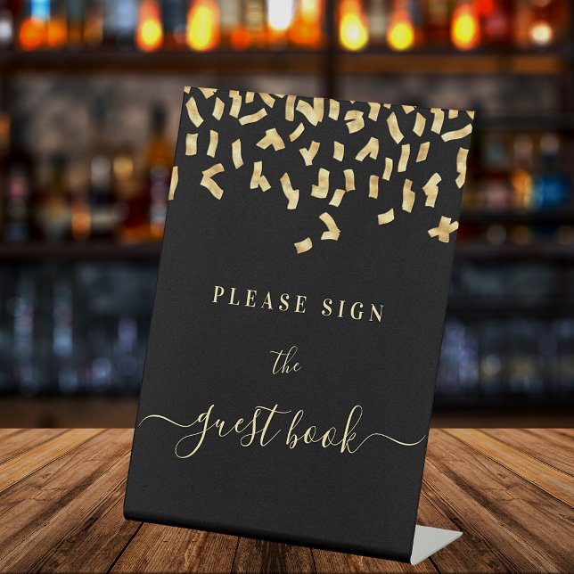 Guest book sign black gold confetti (Creator Uploaded)