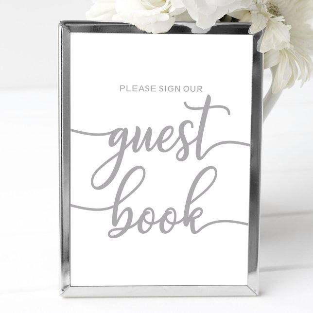 Guest Book Sign Elegant Silver Calligraphy (Creator Uploaded)