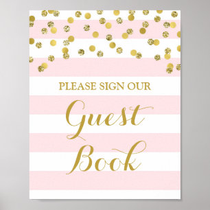 Guest Book Sign Pink Stripes Gold Confetti