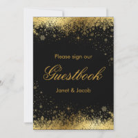 Guest Book Sign - Stylish Black and Gold Snowflake