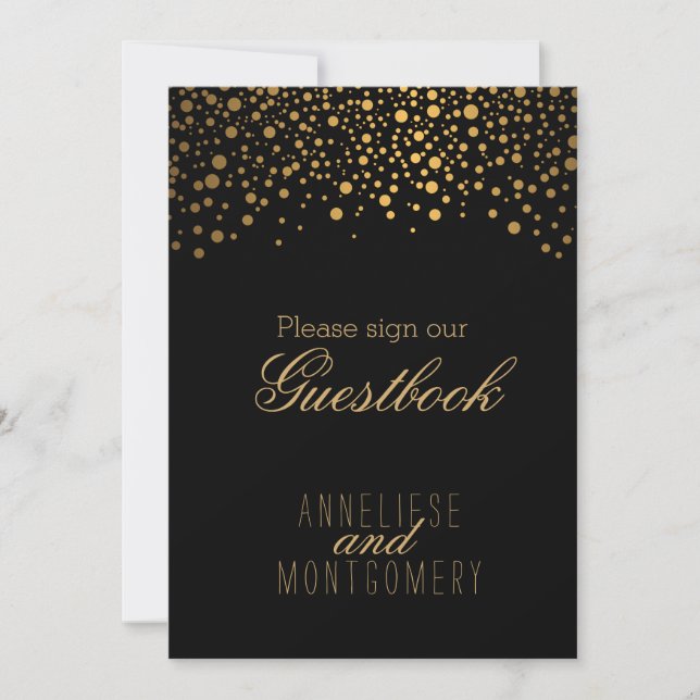 Guest Book Sign - Stylish Gold Confetti Invitation (Front)