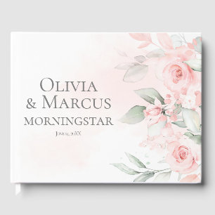 Guest Book   Spring Watercolor Pink Cottage Roses