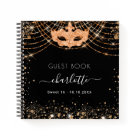 Guest book Sweet 16 black gold masquerade glitter