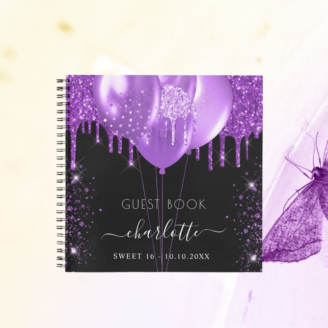 Guest book Sweet 16 black purple glitter name (Creator Uploaded)