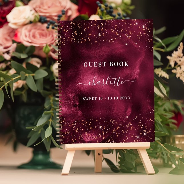 Guest book Sweet 16 burgundy rose gold glitter (Creator Uploaded)