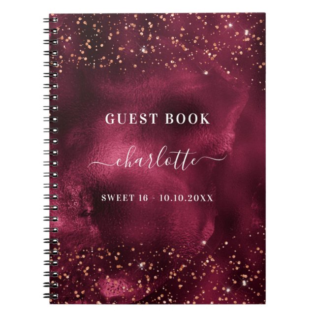 Guest book Sweet 16 burgundy rose gold glitter (Front)