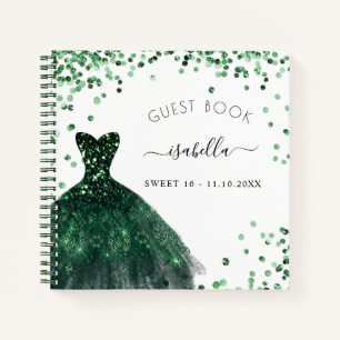 Guest book Sweet 16 emerald green dress