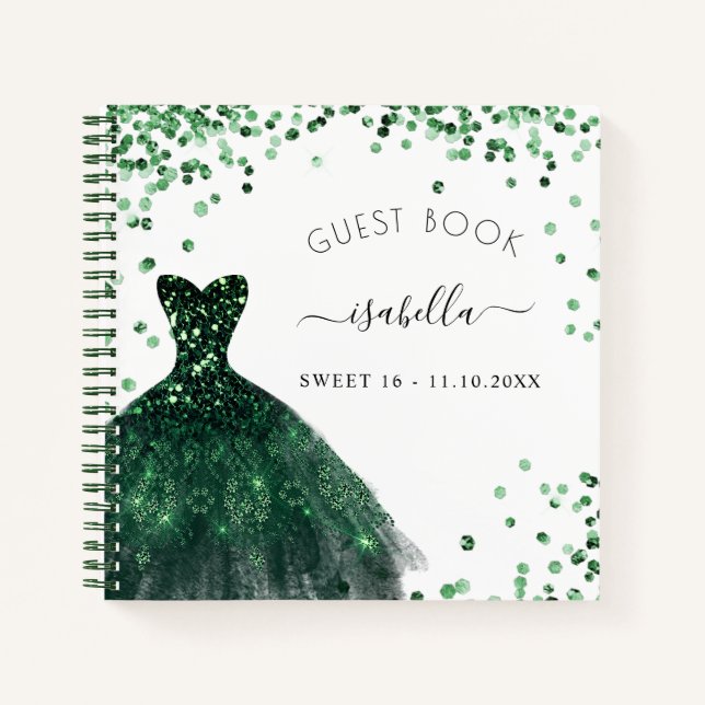 Guest book Sweet 16 emerald green dress (Front)