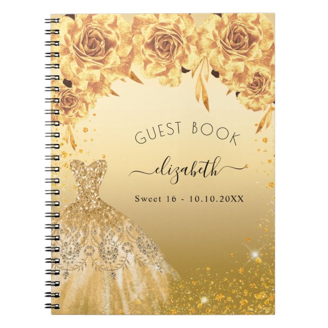 Guest book Sweet 16 gold glitter dress  (Front)