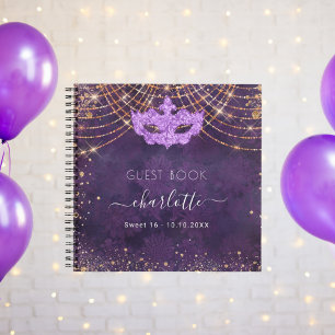 Guest book Sweet 16 masquerade purple gold