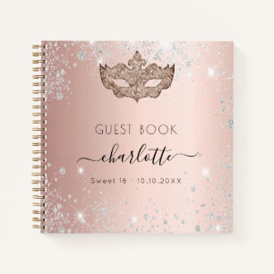 Guest book Sweet 16 masquerade rose gold