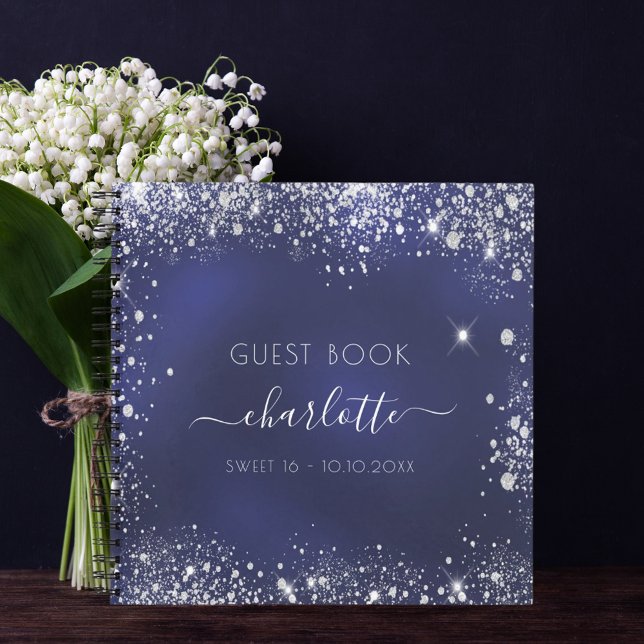Guest book Sweet 16 navy blue silver glitter (Creator Uploaded)