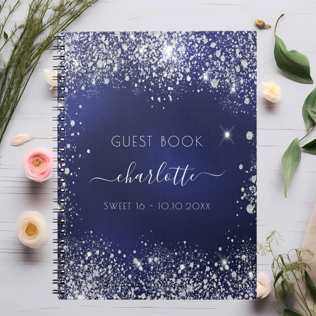 Guest book Sweet 16 navy blue silver glitter (Creator Uploaded)