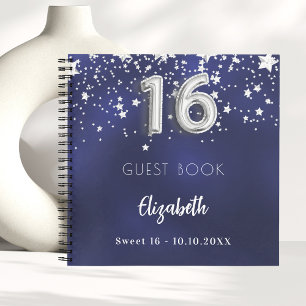 Guest book Sweet 16 navy blue silver stars