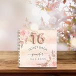 Guest book Sweet 16 pampas grass rose gold<br><div class="desc">For an elegant Sweet 16,  16th birthday party. A rose gold,  blush pink rustic faux metallic looking background. Decorated with rose gold,  pink florals,  pampas grass. Personalise and add a name and date.</div>