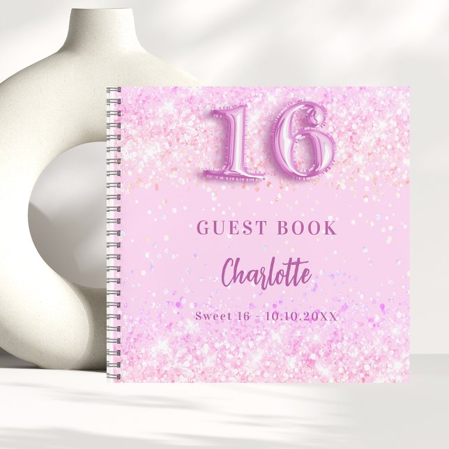 Guest book Sweet 16 pink confetti name (Creator Uploaded)