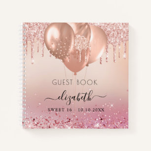 Guest book Sweet 16 pink rose gold glitter