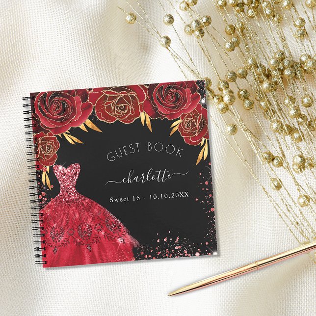 Guest book Sweet 16 red black dress glitter (Creator Uploaded)
