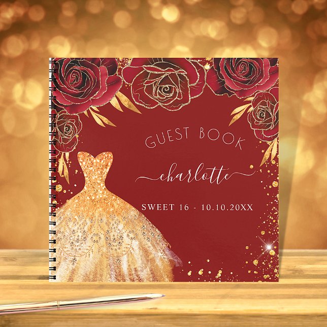 Guest book Sweet 16 red gold glitter dress  (Creator Uploaded)