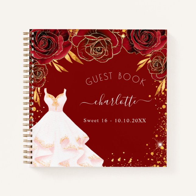 Guest book Sweet 16 red gold white dress  (Front)