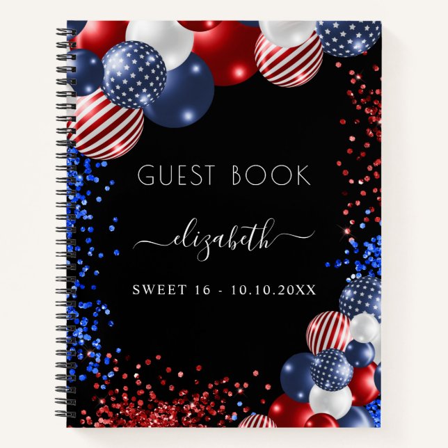 Guest book Sweet 16 red white blue patriotic USA (Front)