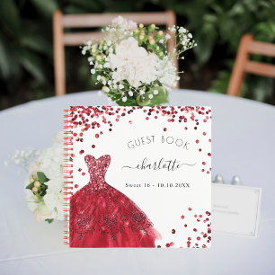 Guest book Sweet 16 red white glitter dress