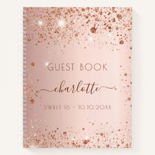 Guest book Sweet 16 rose gold blush glitter