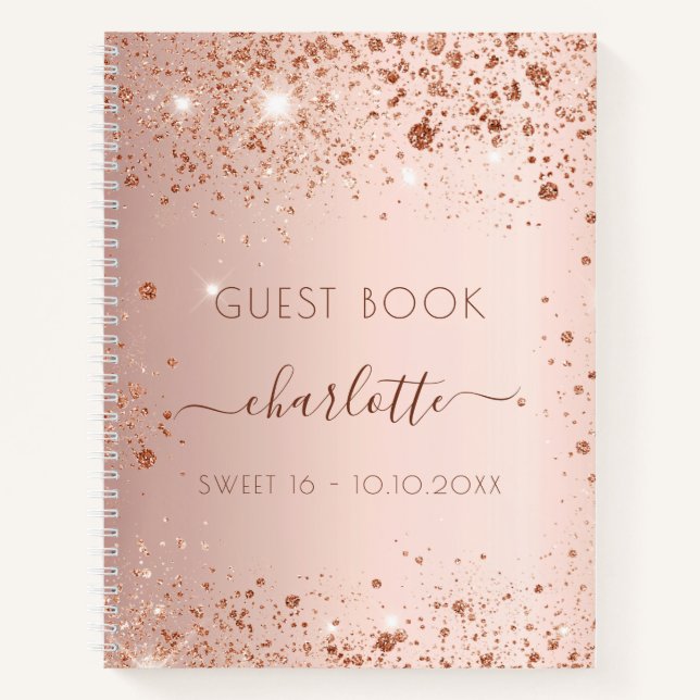 Guest book Sweet 16 rose gold blush glitter (Front)