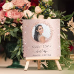 Guest book Sweet 16 rose gold blush photo<br><div class="desc">A guest book for a feminine and glamourous Sweet 16,  16th birthday party.  A stylish rose gold,  blush background with faux glitter sparkles around the photo.  Add your name,  age,  date and a photo.</div>