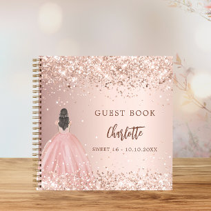 Guest book Sweet 16 rose gold dress confetti