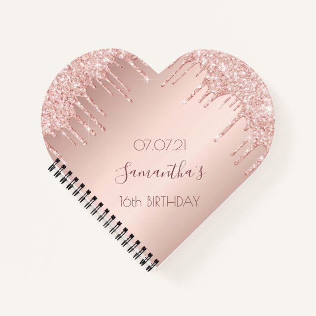 Guest book Sweet 16 rose gold pink drips (Front)