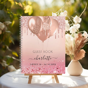 Guest book Sweet 16 rose gold pink glitter