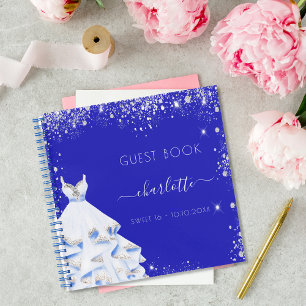 Guest book Sweet 16 royal blue silver dress