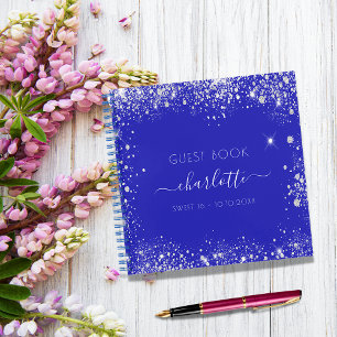 Guest book Sweet 16 royal blue silver glitter