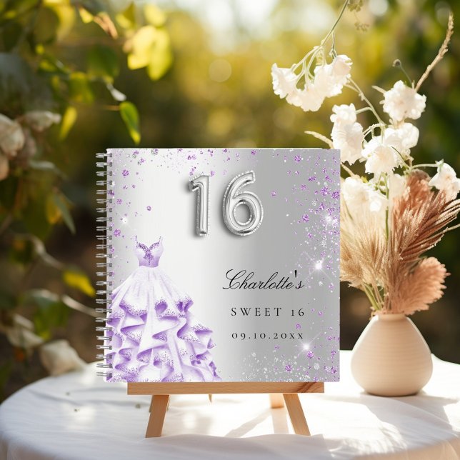 Guest book Sweet 16 silver lavender glitter dress (Creator Uploaded)