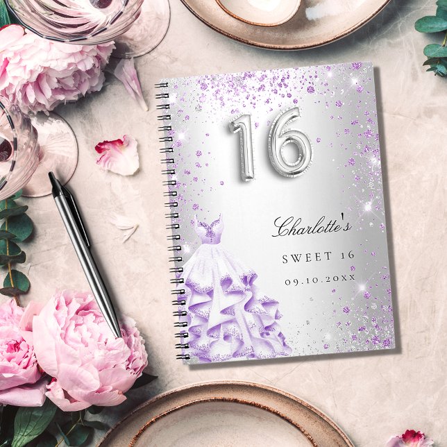 Guest book Sweet 16 silver purple glitter dress (Creator Uploaded)