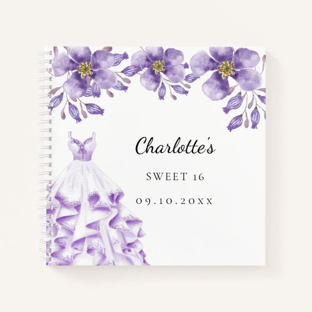 Guest book Sweet 16 violet dress floral (Front)