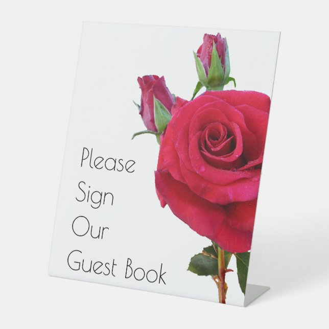 Guest Book Table Sign Red Roses Wedding (Front)